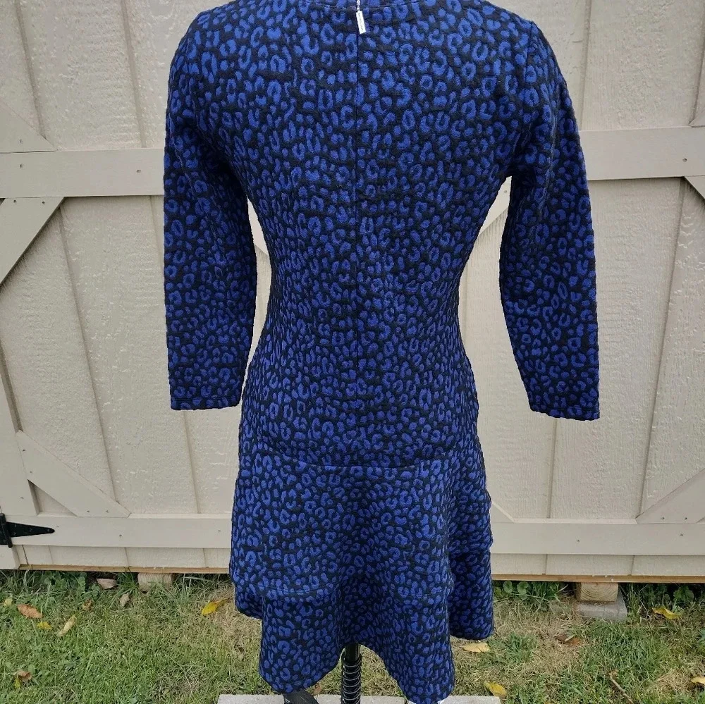 Michael Kors Flat Cat Jacquard Tiered Dress Black Twilight Blue Size Small NWT